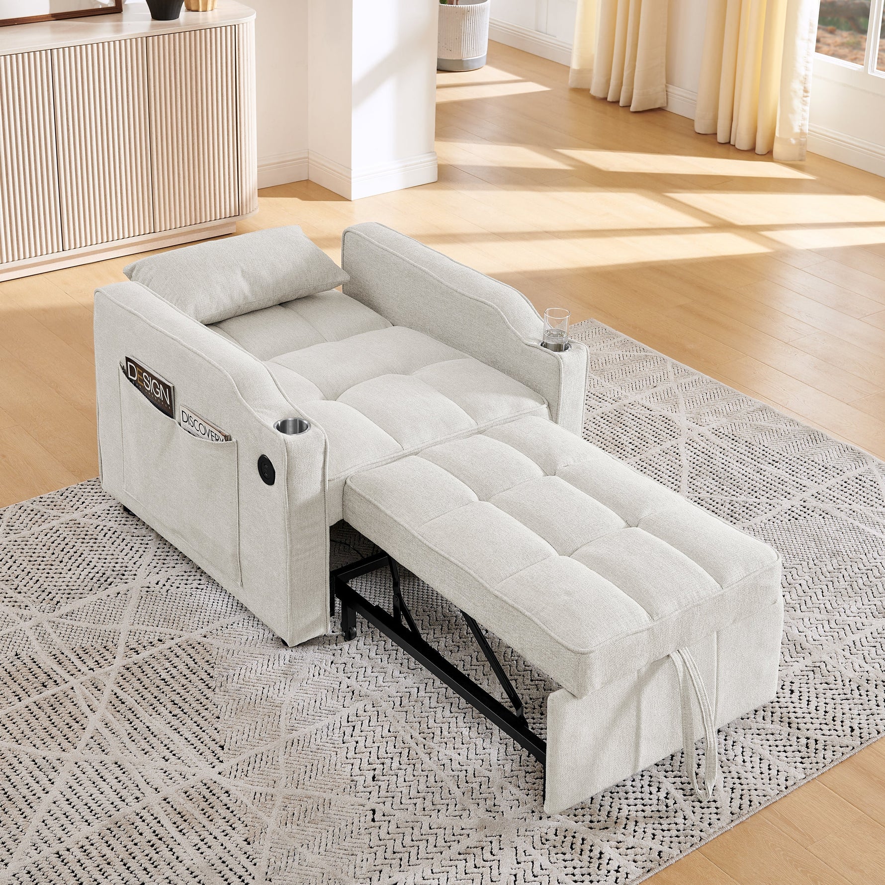 3-in-1 Sofa Bed Slide-to-Transform USB Charging - Beige