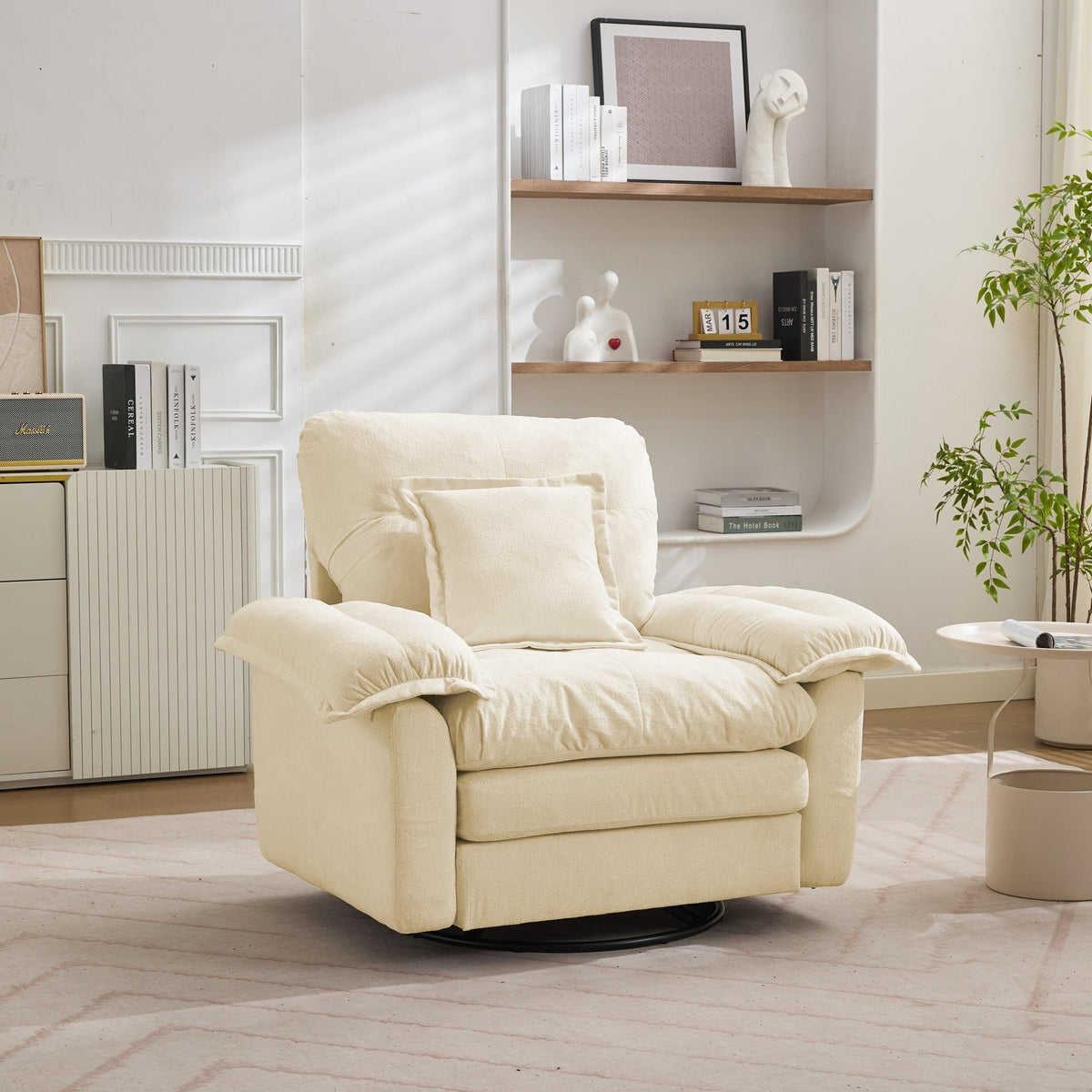 Swivel Armchair Oversized 360° Accent with Support Cushion - Chenille