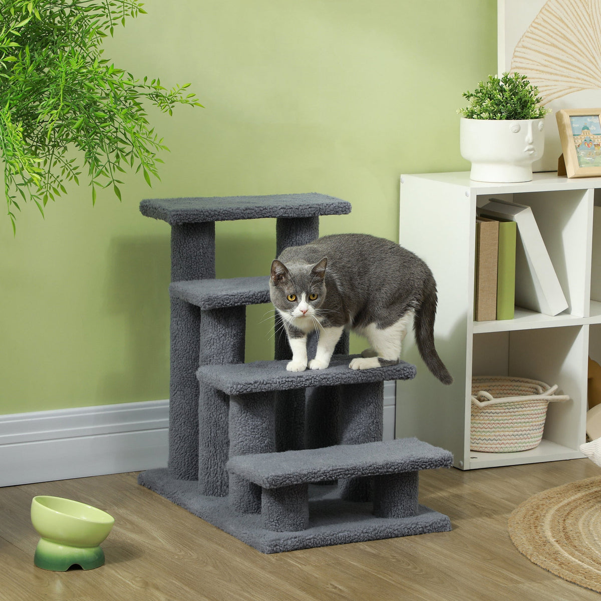 PawHut Pet Stairs 4 Steps for Cats and Dogs, Grey