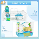 Small Animal Cage, 5-Level with Exercise Wheel, Light Blue + White Plastic