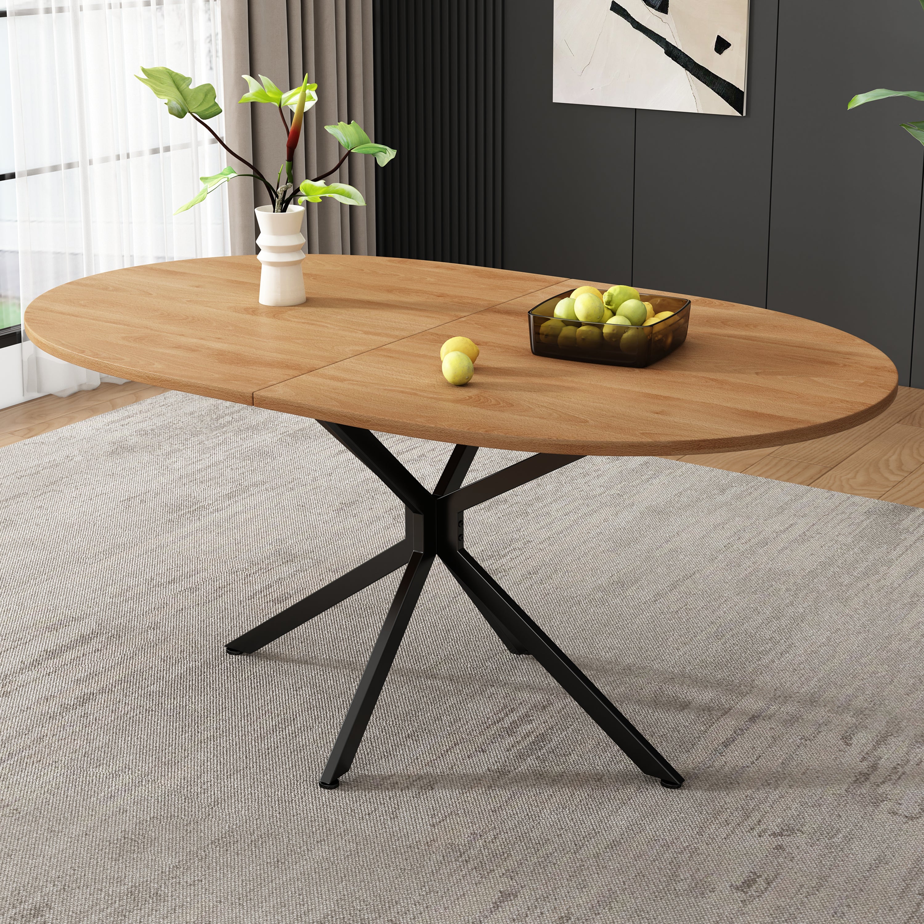 Dining Table Oval 120x80cm 4-6 Seater Metal Legs - Natural