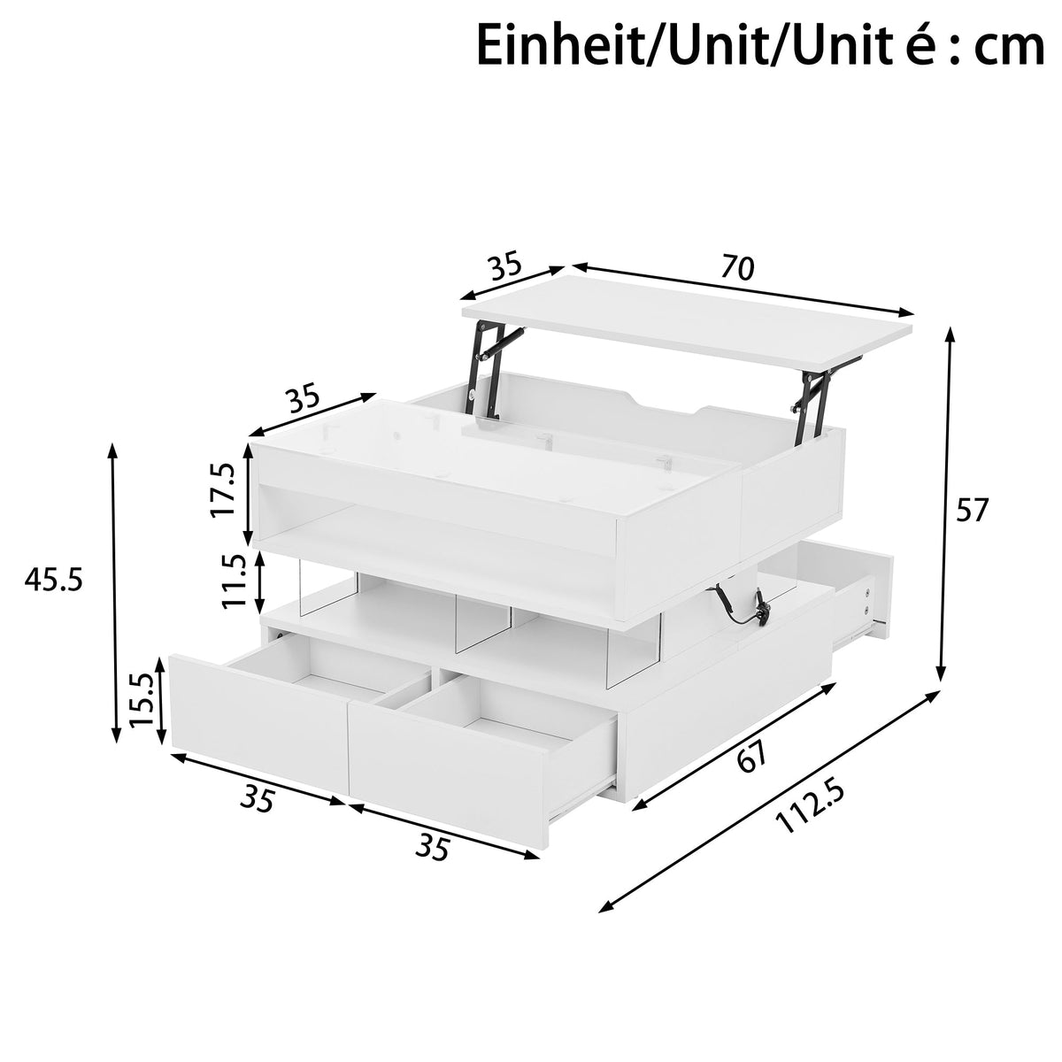 Coffee Table, Height-Adjustable with 16-Color Lighting, Glass & Acrylic