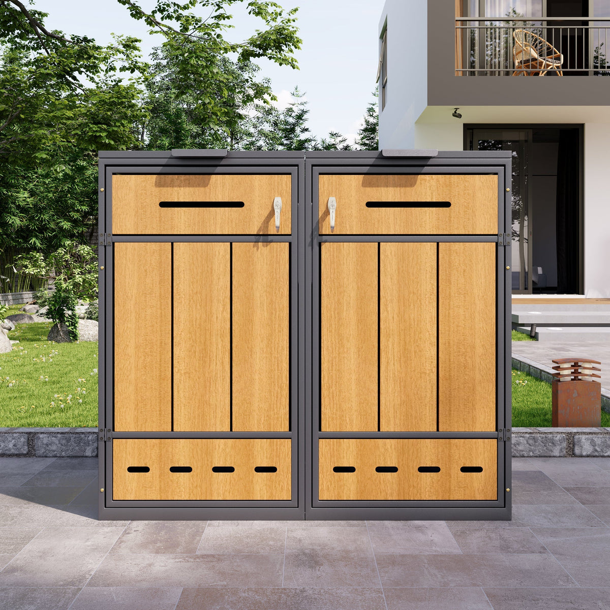Bin Storage Unit, 120-240 Litre Capacity, Double Door, Lockable with Ventilation, Galvanized Steel