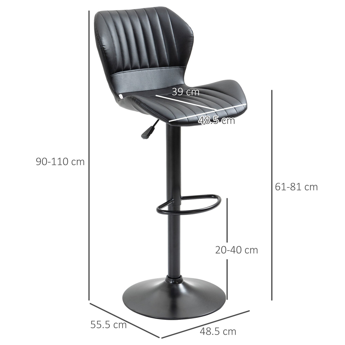 Bar Stools, Set of 2, Swivel, Height-Adjustable, Faux Leather
