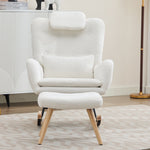 Rocking Chair with Footstool, Armrests Recliner Lounge Chair, Teddy Velvet Fabric
