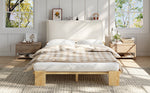 Upholstered Bed with Padded Headboard and Sturdy Slatted Base, 140x200cm, Natural Pine