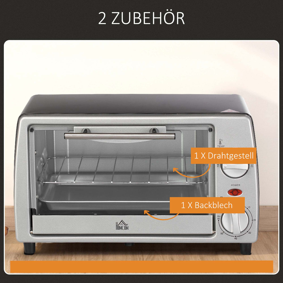 Electric Oven 10L Adjustable Temperature and Timer, 750W, Silver Black