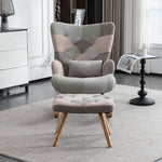 Rocking Chair with Footrest & Lumbar Cushion, Sturdy Rubberwood, Multicolored