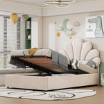 Upholstered Children's Bed 90x200cm Floral Hydraulic Storage Velvet Beige