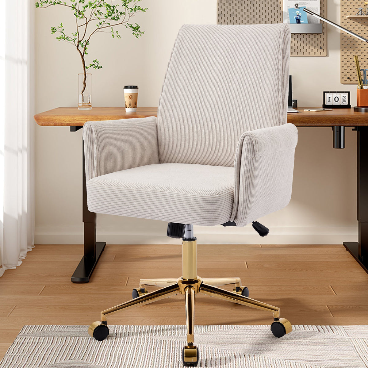 Office Swivel Chair with Height-Adjustable Ergonomic Medium Backrest, Striped Upholstery