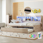 Daybed with Pull-Out Bed, LED Lights and USB Port, Natural Finish