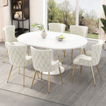 Velvet Dining Chair, Set of 6, Gold Metal Legs, Beige