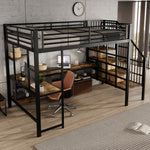 Iron Loft Bed with Desk & Storage, 120x200cm, Black Iron + MDF
