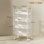Kitchen Cart 5-Tier Rolling, 4 Drawers, White Wood Effect