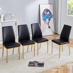 Dining Chair Set 4-Piece Golden Metal Legs PU Leather - Black
