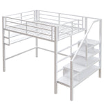 Loft Bed with Storage Ladder and Shelves, 140x200cm, White