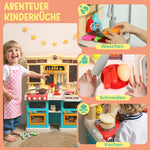 Play Kitchen, Running Water 85-Piece Set Lights Sounds Ages 3-6, Green Plastic