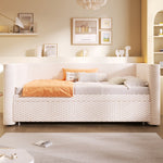 Daybed Sofa Bed 90/180x200cm Pull-out Bed Multifunctional LED Light - Velvet Beige