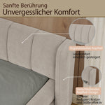 Double Bed 160x200cm Comfortable Backrest Sturdy Frame Easy Assemble Beige Chenille