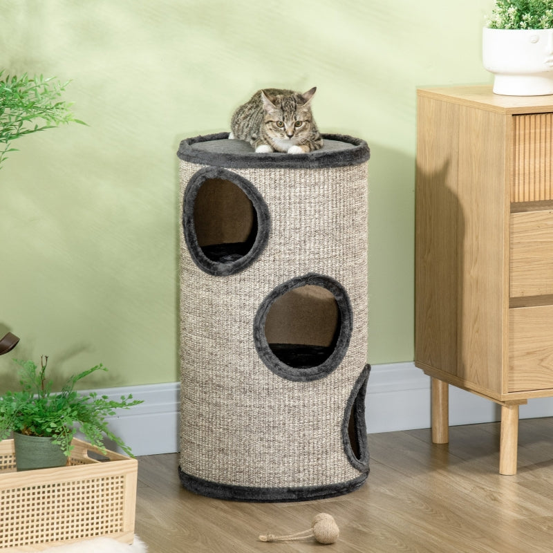 Cat Scratching Barrel, 3-Tier Sisal Rope Surface, Grey
