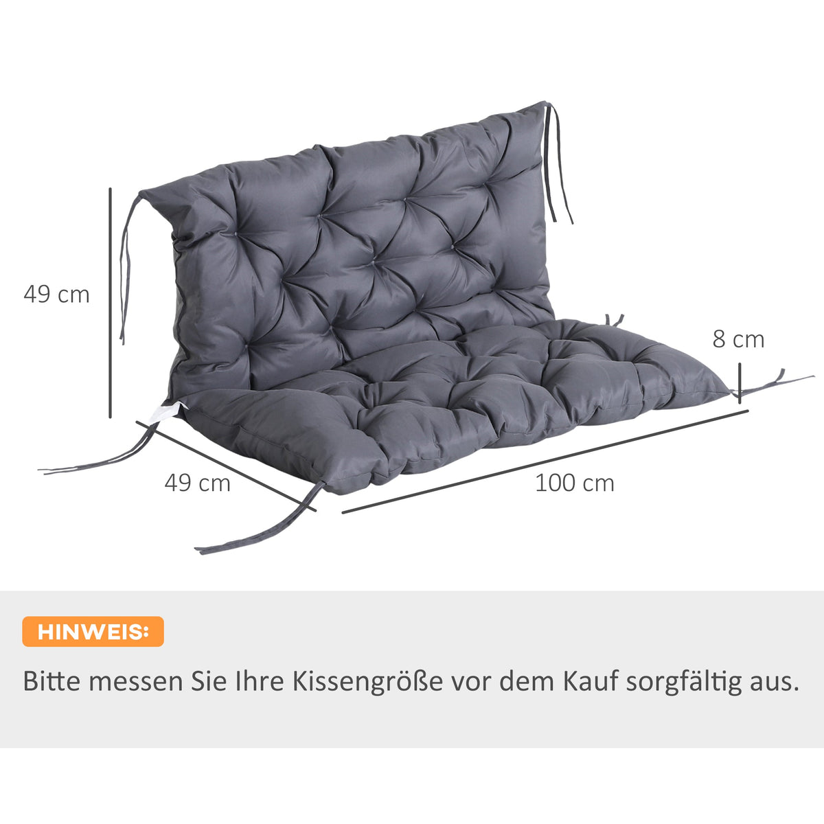 Garden Bench Seat Cushion 100x98x8cm Comfortable Weatherproof Dark Grey Cotton