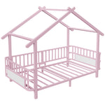 House Children's Bed Frame 90x200cm with Safety Rail, Pink Metal