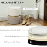 Storage Stool with Lid, Metal Ring, Two-Tone Design, Cream White