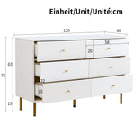 Chest of Drawers, 6-Drawer Storage with Steel Legs, White MDF