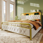 Upholstered Double Bed, USB-C Charging, APP-Control LED, 4 Drawers, Velvet