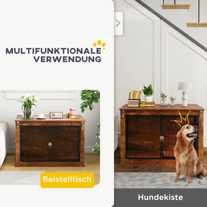 Dog Crate, 2-Door Lockable, Brown