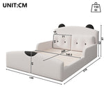 Platform Bed 140x200 with Bear Headboard & Cushions - White Linen