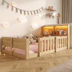 Children's Flatbed 90x200cm with Railings & LED Light, Natural