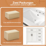Bathroom Vanity Unit with Ceramic Sink and Soft-Close Drawers, White and Black