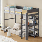 Loft Bed with Storage, 90x200cm, Slatted Base, Solid Pine Wood Grey