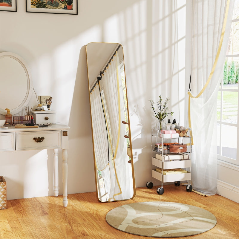 Full Length Mirror, 160 x 40 cm, Standing, Metal Frame, Gold