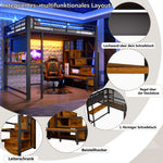 Loft Bed 140x200cm with Desk, LED Light & Storage, Black