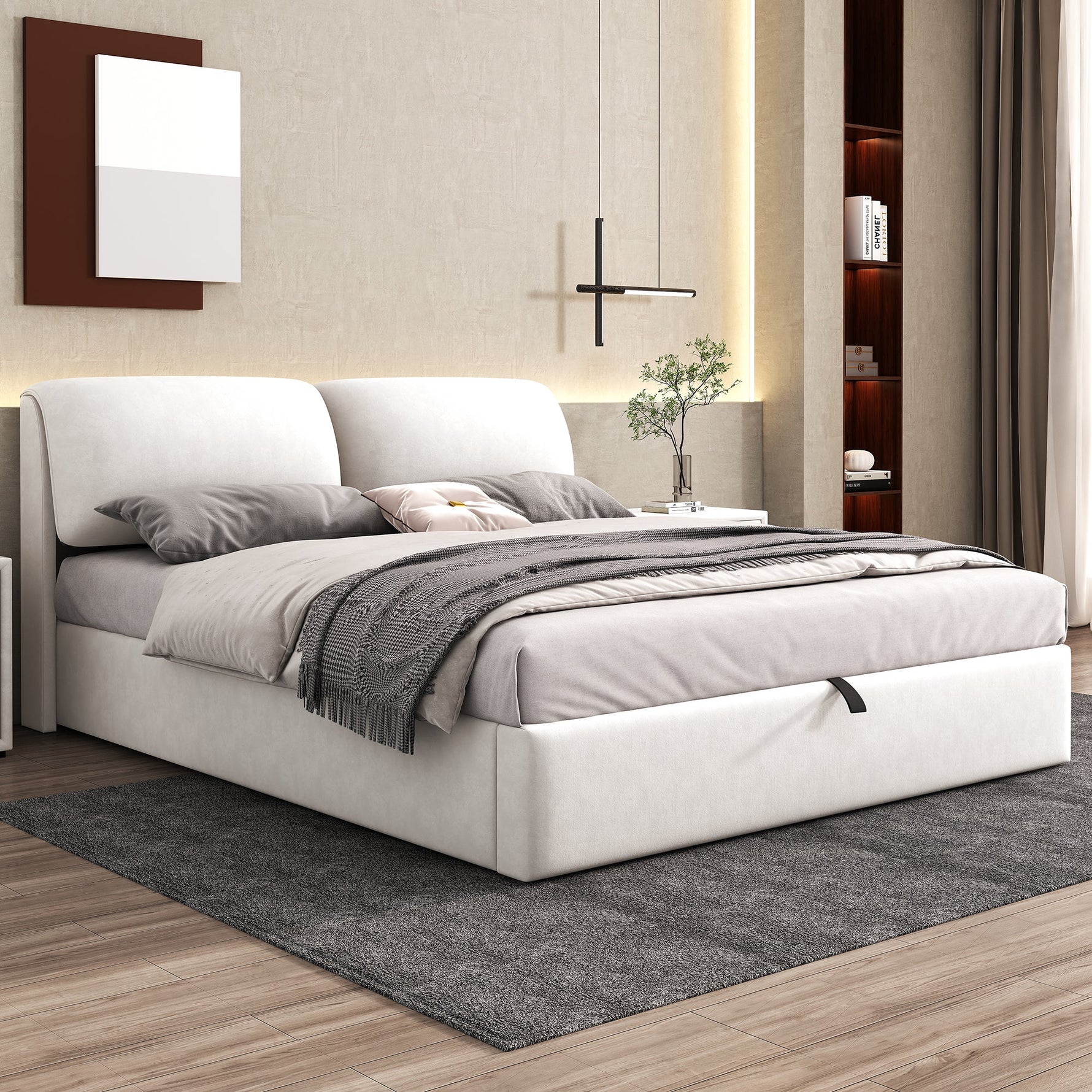 Upholstered Bed 180x200cm Hydraulic Storage 3 Drawers - Velvet Beige