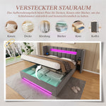 Multifunctional Bed Frame 180x200cm with Storage & LED, Velvet