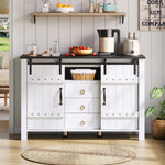 Sideboard Buffet 120cm Sliding Doors 3 Drawers - Rustic White