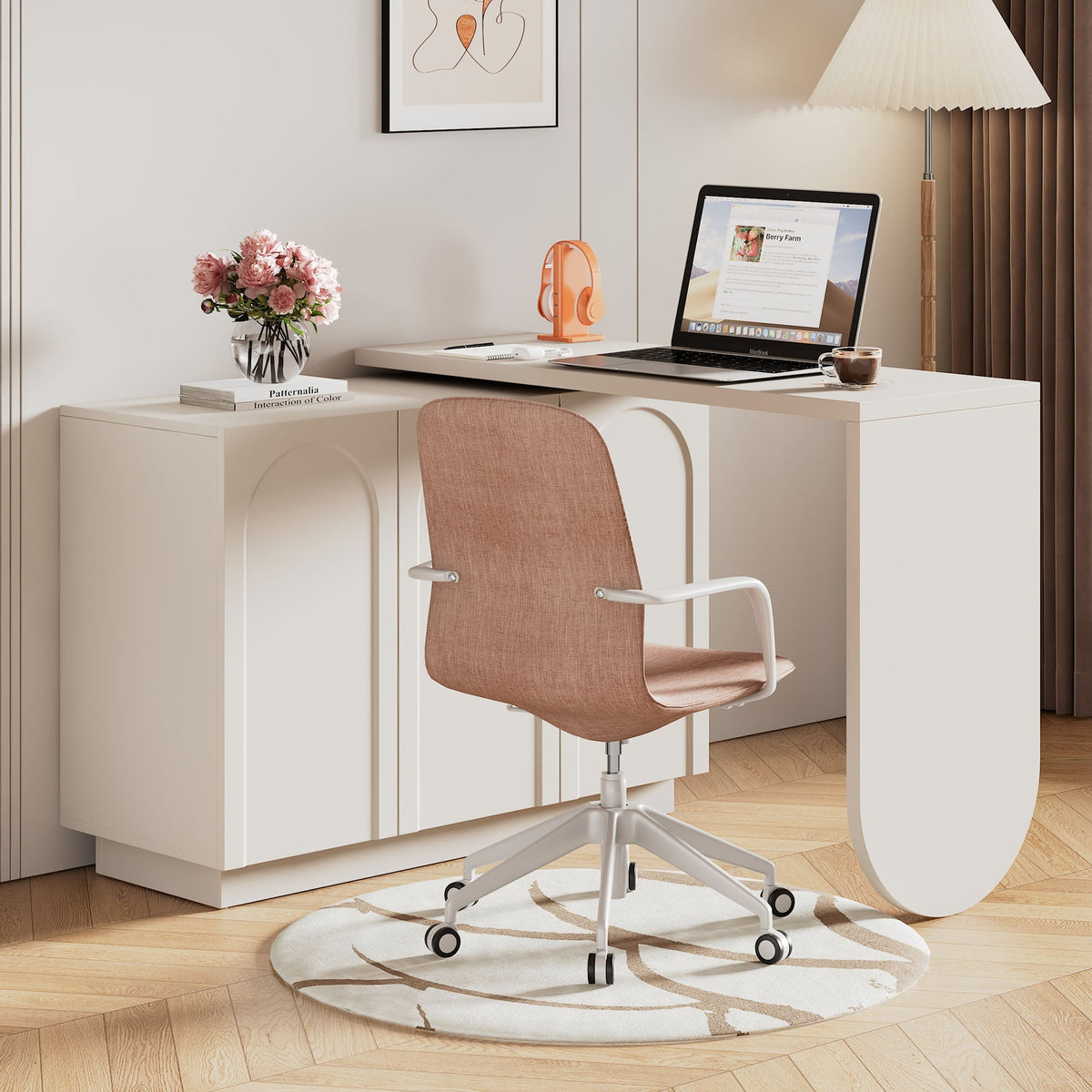 Desk, Rotating L-Shaped Corner Computer/Dressing Table 110 cm, White