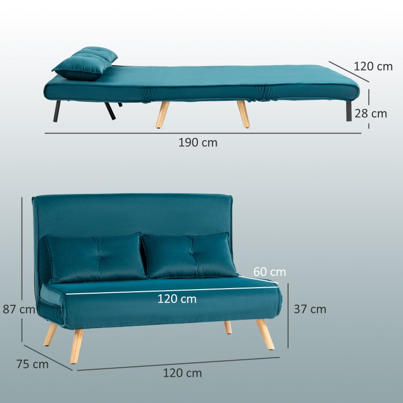 2-seater Sofa Bed, Convertible with Adjustable Backrest, Dark Green Fabric