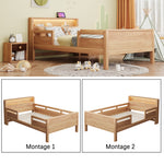 Wooden Single Bed 90x200cm with USB, LED & Storage, Wood Color