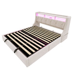 Upholstered Bed 180x200 with Hydraulic Storage & LED, Beige Velvet