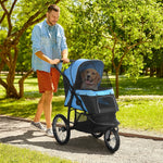 Dog Buggy, Foldable, Storage Basket, Sunshade, Blue Oxford