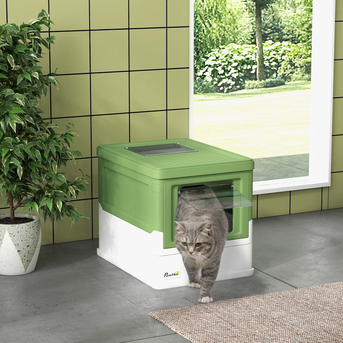 Cat Litter Box, Lid & Bottom Tray, Scoop & Deodorizer, Plastic