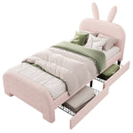 Flat Bed 90x200cm Cartoon Rabbit Shape 2 Drawers - Pink