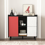 Sideboard Buffet Cabinet with 2 Drawers & Open Storage - Black/Red