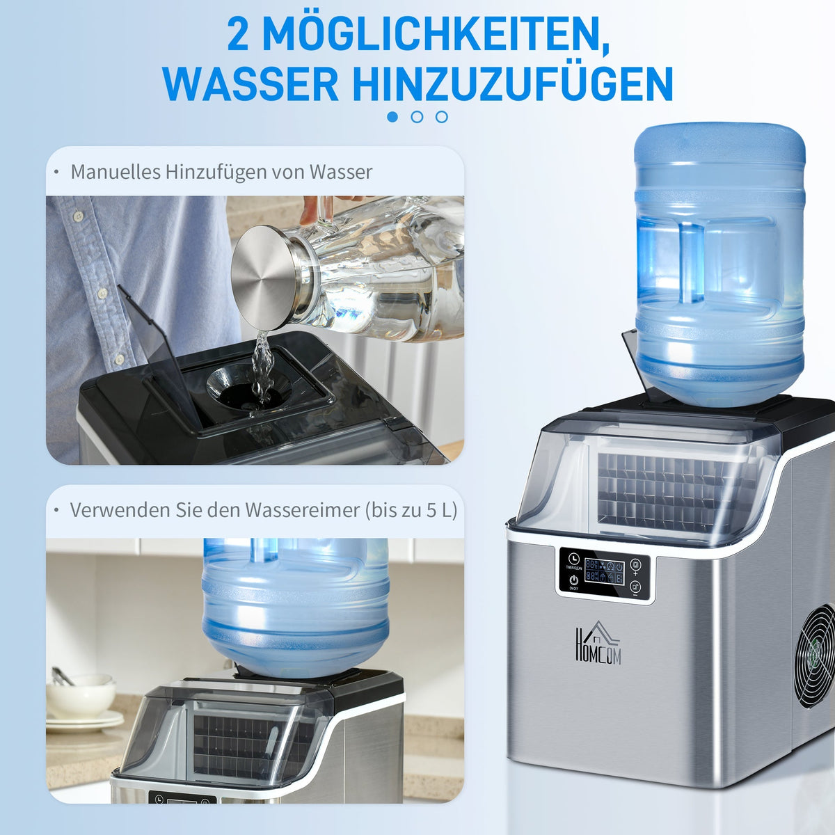Ice Cube Maker, 20 kg/24h, 2.3L/3.2L, Automatic Cleaning, Stainless Steel, Silver