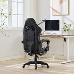 Gaming Chair Ergonomic Racing Design High-Back Adjustable Footrest & Lumbar Support Leather - Black & Grey