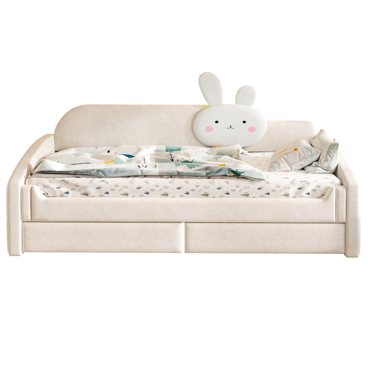 Children's Sofa Bed 90x200 with Storage & LED, Beige Velvet